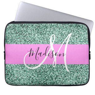 Funda Para Portátil Moda Glam Purpurina verde rosa Nombre de aguja Mon