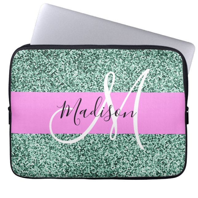 Funda Para Portátil Moda Glam Purpurina verde rosa Nombre de aguja Mon (Frente)
