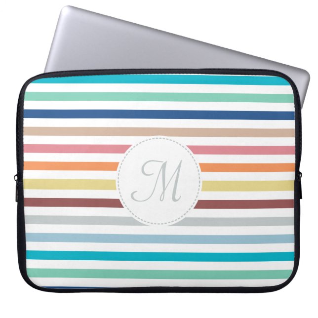 Funda Para Portátil Moda Monograma Pastel Arcoiris Bandas horizontales (Frente)