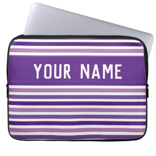 Funda Para Portátil Moda Nombre personalizado de bandas moradas y blan