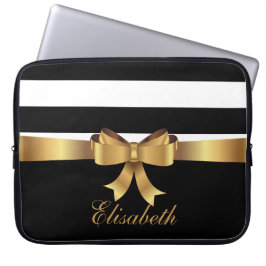 Funda Para Portátil Moda personalizada Black Bold Stripes Gold BOW