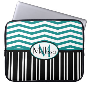 Funda Para Portátil Moda personalizada rayas de chevron verde azuladas