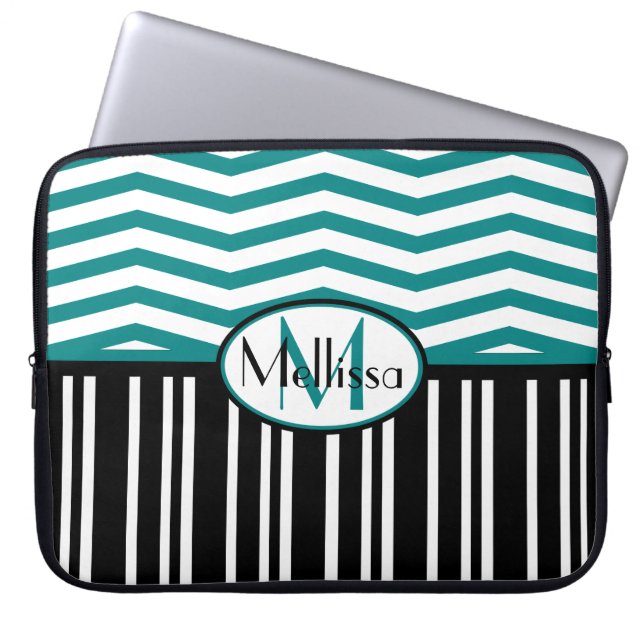 Funda Para Portátil Moda personalizada rayas de chevron verde azuladas (Frente)