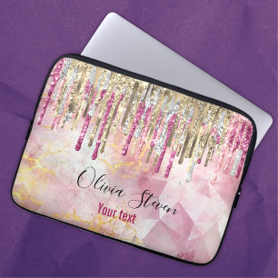 Funda Para Portátil Moda purpurina de oro rosa goteo monograma