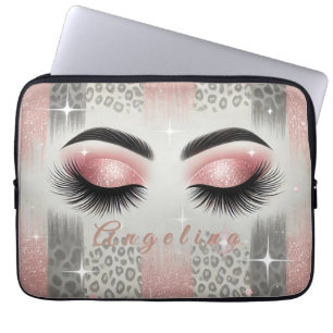 Funda Para Portátil Moda Purpurina rosa Eyelashes Leopard Portátil Sle
