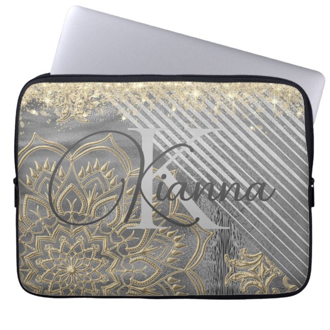 Funda Para Portátil Moda Purpurinoso Mandala Monograma Manga de portát (Frente)