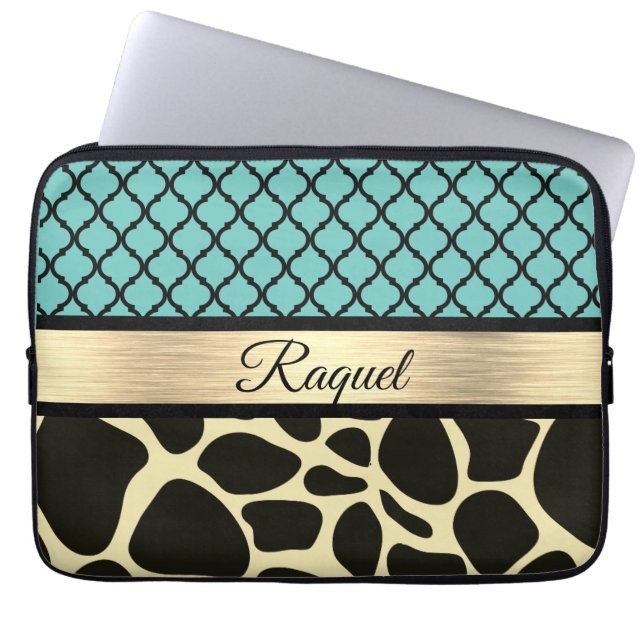 Funda Para Portátil Moda Quatrefoil Giraffe Imprimir (Frente)