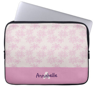 Funda Para Portátil Moda Rosa en el patrón y nombre de doodle de flore