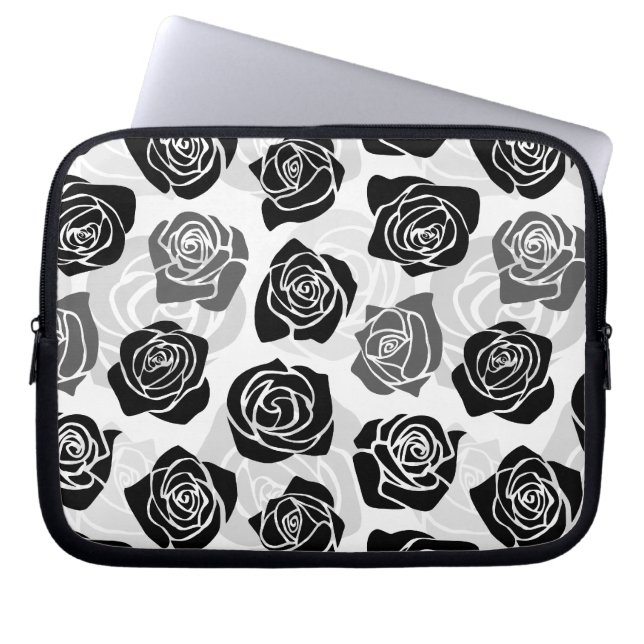 Funda Para Portátil Moda Rosas negras y blancas ventilatorias (Frente)