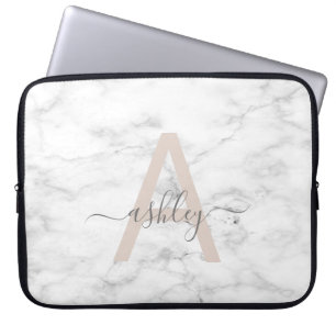 Funda Para Portátil Moda Rubor Nombre de guión de mármol blanco rosado
