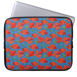 Funda Para Portátil Moda Scarlet Field Poppies en Blue Laptop Sleeve