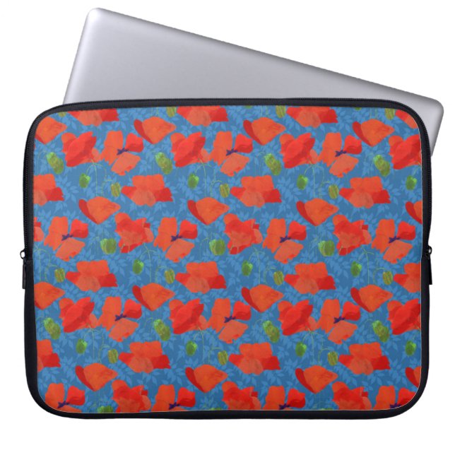 Funda Para Portátil Moda Scarlet Field Poppies en Blue Laptop Sleeve (Frente)