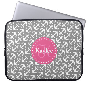 Funda Para Portátil Moda Tilados Patrón Anclas Gris Rosa