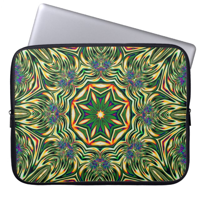 Funda Para Portátil Modelo abstracto verde del caleidoscopio 1 (Frente)