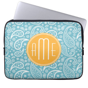 Funda Para Portátil Modelo azul de Paisley de la aguamarina floral y