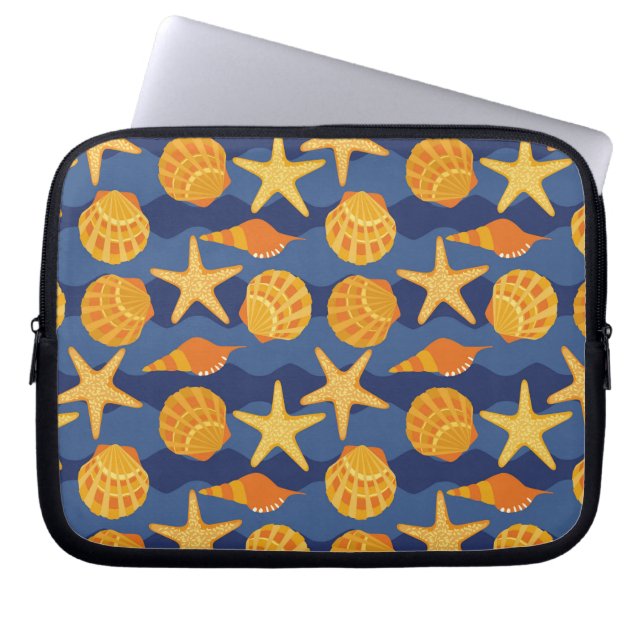 Funda Para Portátil Modelo azul y anaranjado del Seashell (Frente)
