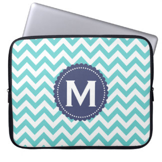 Funda Para Portátil Modelo blanco azul de Chevron del monograma