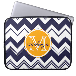 Funda Para Portátil Modelo blanco de Chevron de los azules marinos
