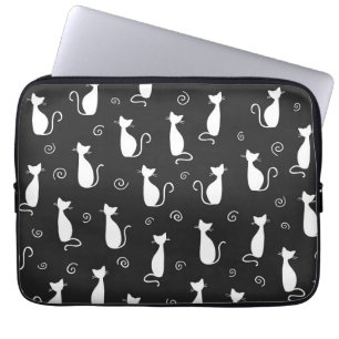 Funda Para Portátil Modelo blanco de los gatos en negro