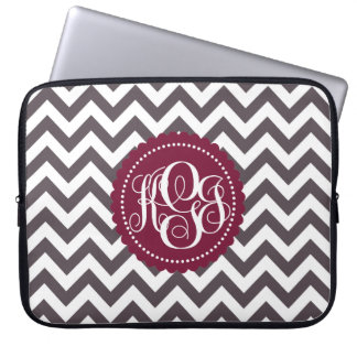 Funda Para Portátil Modelo blanco gris oscuro de Chevron del monograma