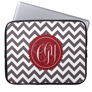 Funda Para Portátil Modelo blanco gris oscuro de Chevron del monograma