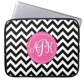 Funda Para Portátil Modelo blanco negro de Chevron del monograma