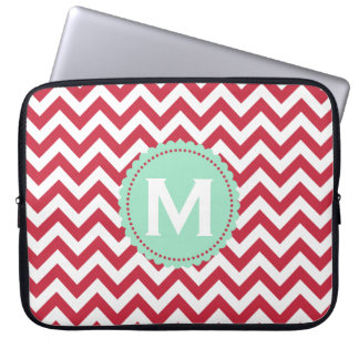 Funda Para Portátil Modelo blanco rojo de Chevron del monograma