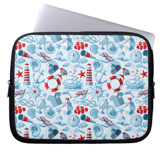 Funda Para Portátil Modelo blanco y azul rojo náutico (Frente)