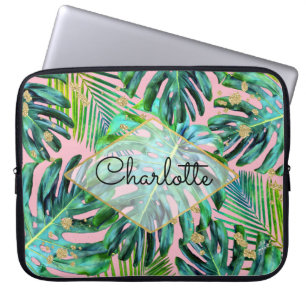 Funda Para Portátil Modelo color de rosa tropical de la hoja de palma