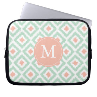 Funda Para Portátil Modelo coralino de Ikat del diamante de la menta
