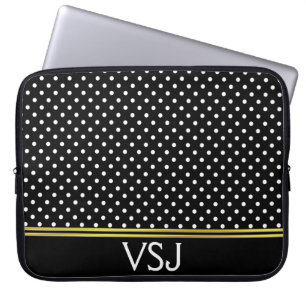 Funda Para Portátil Modelo de lunar blanco y negro con monograma