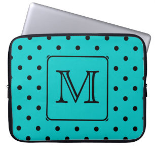 Funda Para Portátil Modelo de lunar verde azulado y negro. Monograma