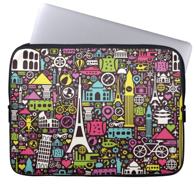 Funda Para Portátil Modelo de neón de los iconos del mundo (Frente)