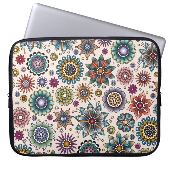 Funda Para Portátil Modelo del Doodle de la flor del estilo del (Frente)