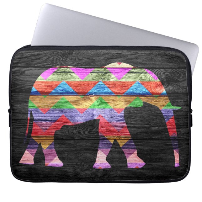 Funda Para Portátil Modelo del elefante de Chevron en la madera (Frente)