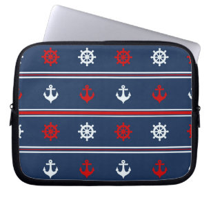 Funda Para Portátil Modelo náutico blanco y azul rojo