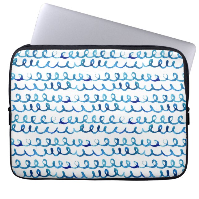 Funda Para Portátil Modelo ondulado de la acuarela azul pintada a mano (Frente)