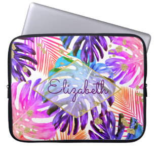 Funda Para Portátil Modelo rosado púrpura tropical de la hoja de palm