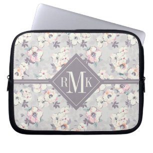Funda Para Portátil Modelo rosado suave de la acuarela del monograma