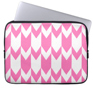 Funda Para Portátil Modelo rosado y blanco brillante de Chevron