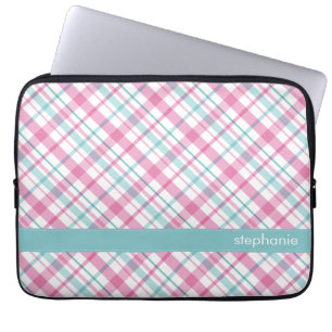 Funda Para Portátil Modelo rosado y verde azulado de la tela escocesa