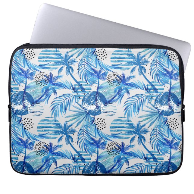 Funda Para Portátil Modelo tropical azul brillante de la acuarela (Frente)