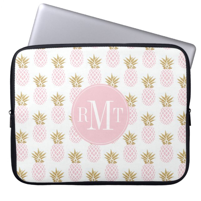 Funda Para Portátil Modelo tropical de la piña del falso oro elegante (Frente)