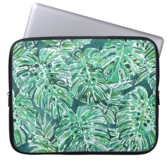 Funda Para Portátil Modelo tropical de Monstera del verde de la (Frente)