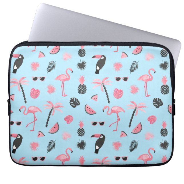 Funda Para Portátil Modelo tropical del verano rosado y azul (Frente)