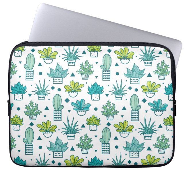 Funda Para Portátil Modelo verde y azul del Succulent de la acuarela (Frente)