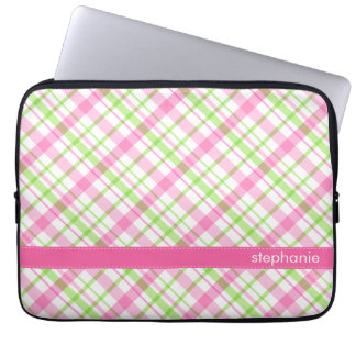 Funda Para Portátil Modelo verde y rosado de la tela escocesa
