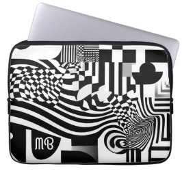 Funda Para Portátil Modern Abstract Geometric Black White Pattern 13"