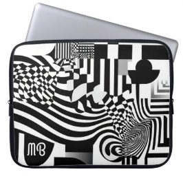 Funda Para Portátil Modern Abstract Geometric Black White Pattern 15"