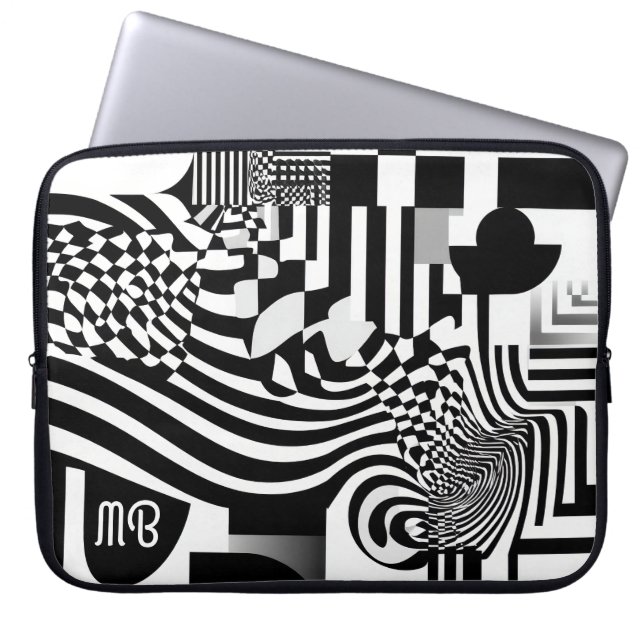 Funda Para Portátil Modern Abstract Geometric Black White Pattern 15" (Frente)